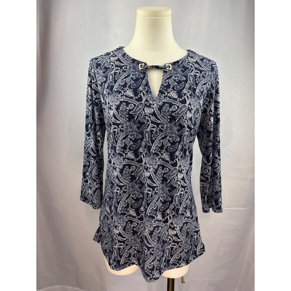 Magnolia Grace Womens Small Blue Paisley Polyester/Spandex Top With Keyhole Deta - Picture 4 of 6